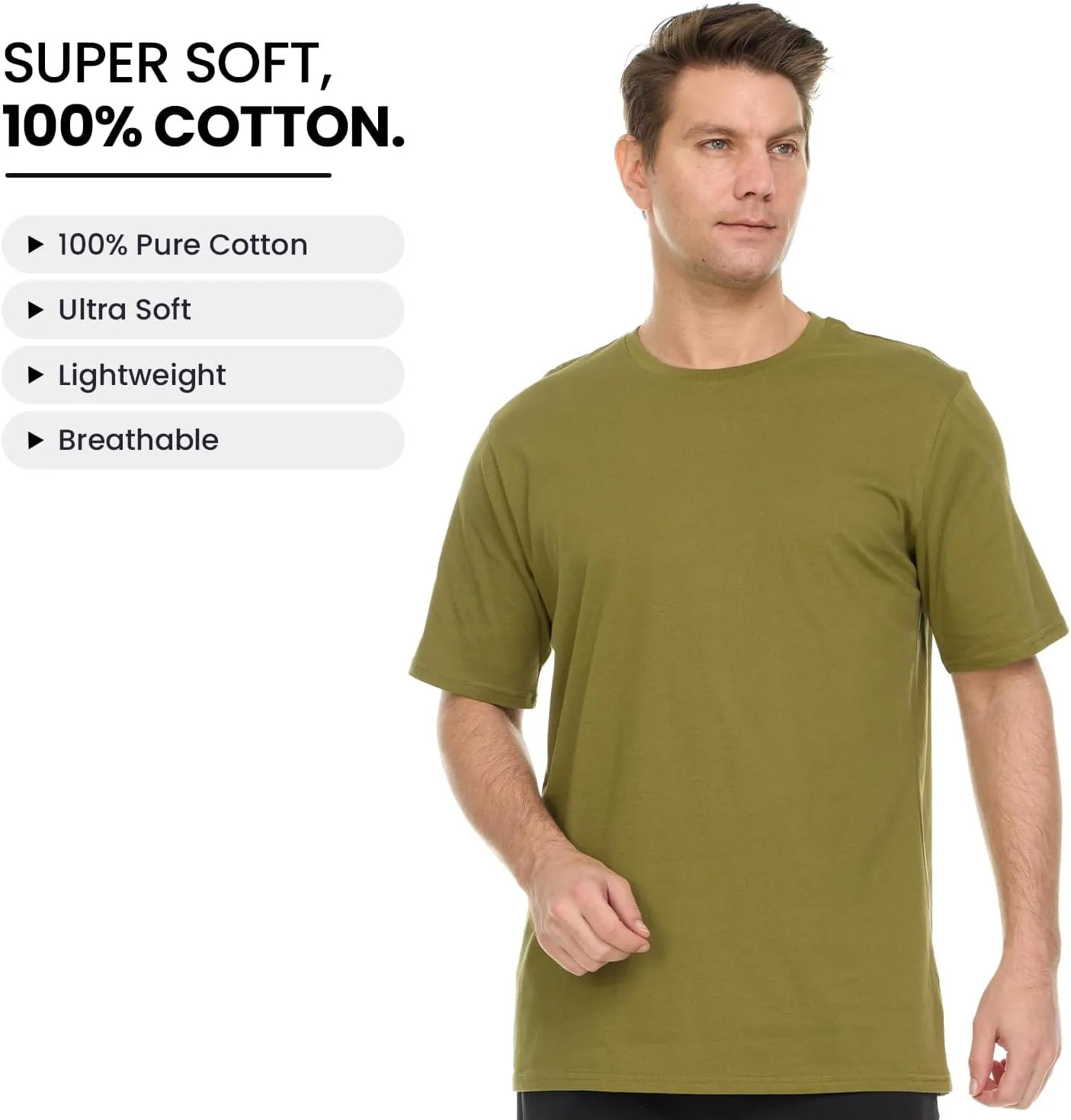 Essential Elements 5 Pack: Men's Crew Neck 100% Pure Cotton Breathable Short Sleeve T-Shirt
