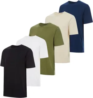 Essential Elements 5 Pack: Men's Crew Neck 100% Pure Cotton Breathable Short Sleeve T-Shirt