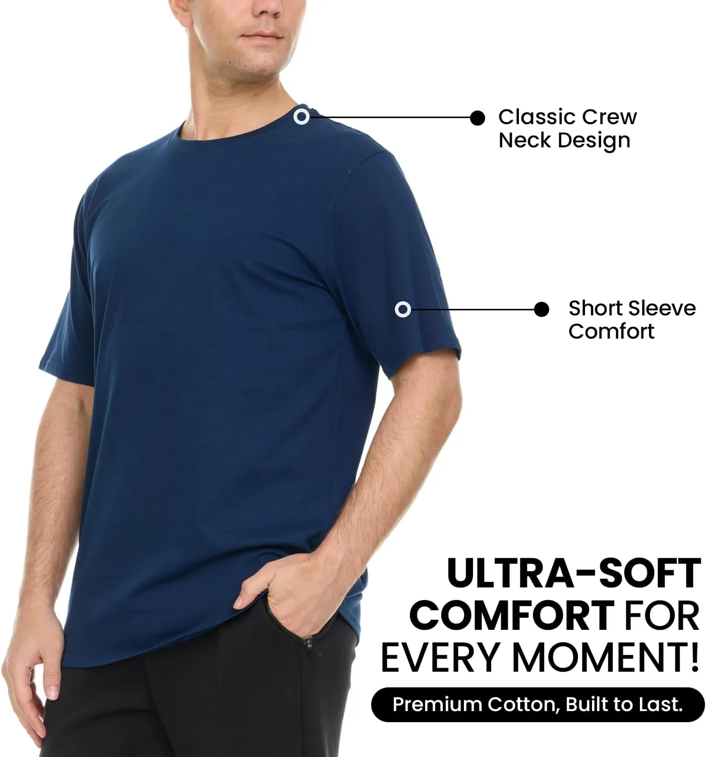 Essential Elements 5 Pack: Men's Crew Neck 100% Pure Cotton Breathable Short Sleeve T-Shirt
