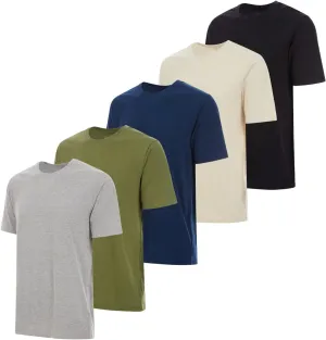 Essential Elements 5 Pack: Men's Crew Neck 100% Pure Cotton Breathable Short Sleeve T-Shirt