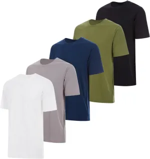 Essential Elements 5 Pack: Men's Crew Neck 100% Pure Cotton Breathable Short Sleeve T-Shirt