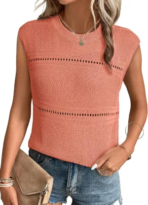 EVALESS Sexy Crochet Tank Top for Women Sweater Tank Tops 2025 Trendy Crewneck Sleeveless Summer Tops Hollow Out Knit Shirts