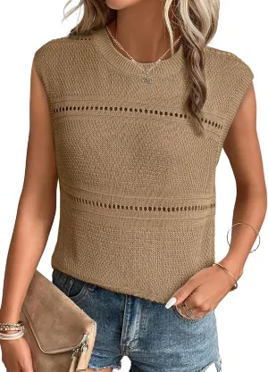EVALESS Sexy Crochet Tank Top for Women Sweater Tank Tops 2025 Trendy Crewneck Sleeveless Summer Tops Hollow Out Knit Shirts