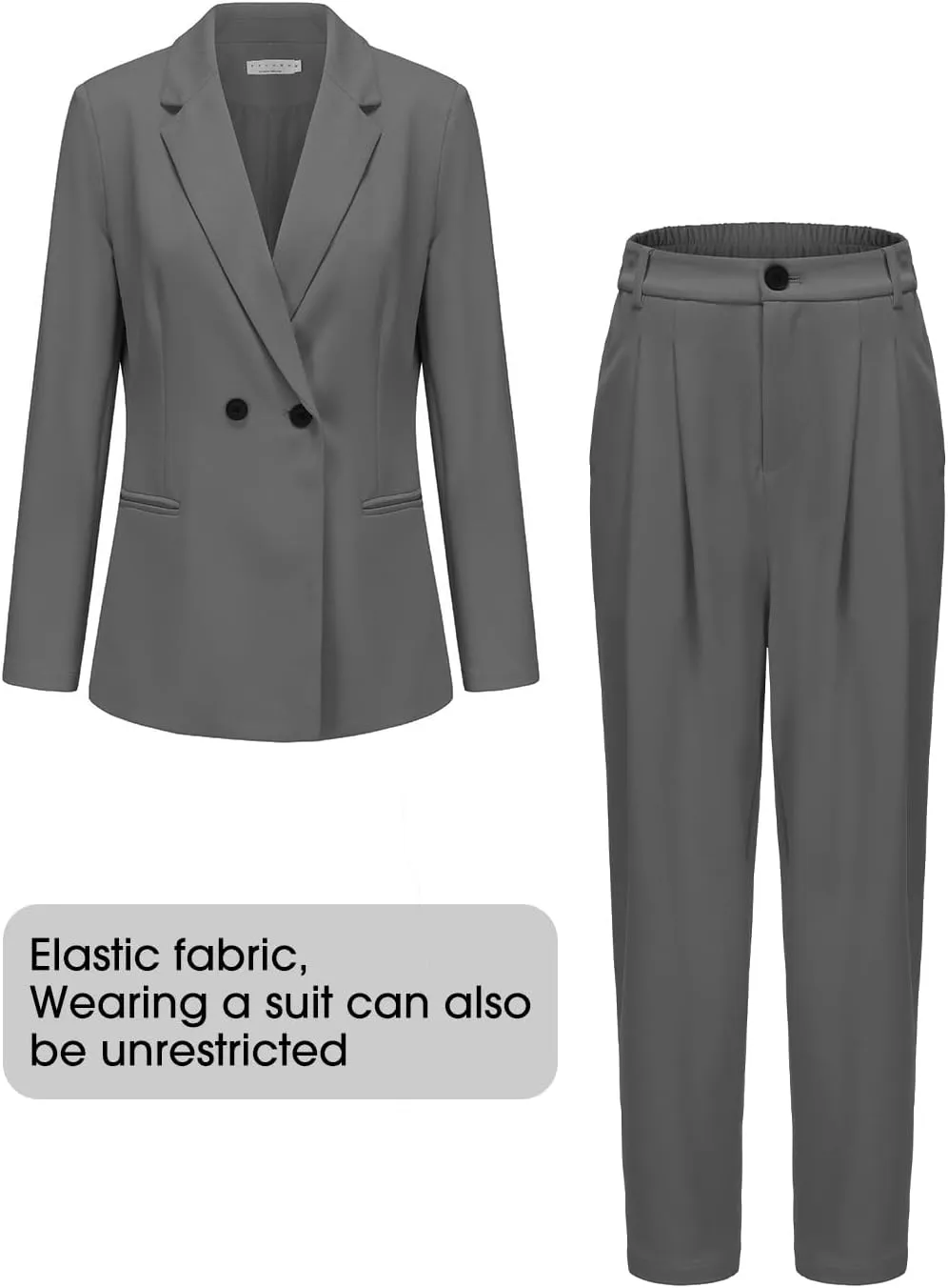 EXLURA Women's Business Blazer and High Elastic Waist Pant Suit Set Loose Fit Casual Fall Winter 2 Piece Suits for Work