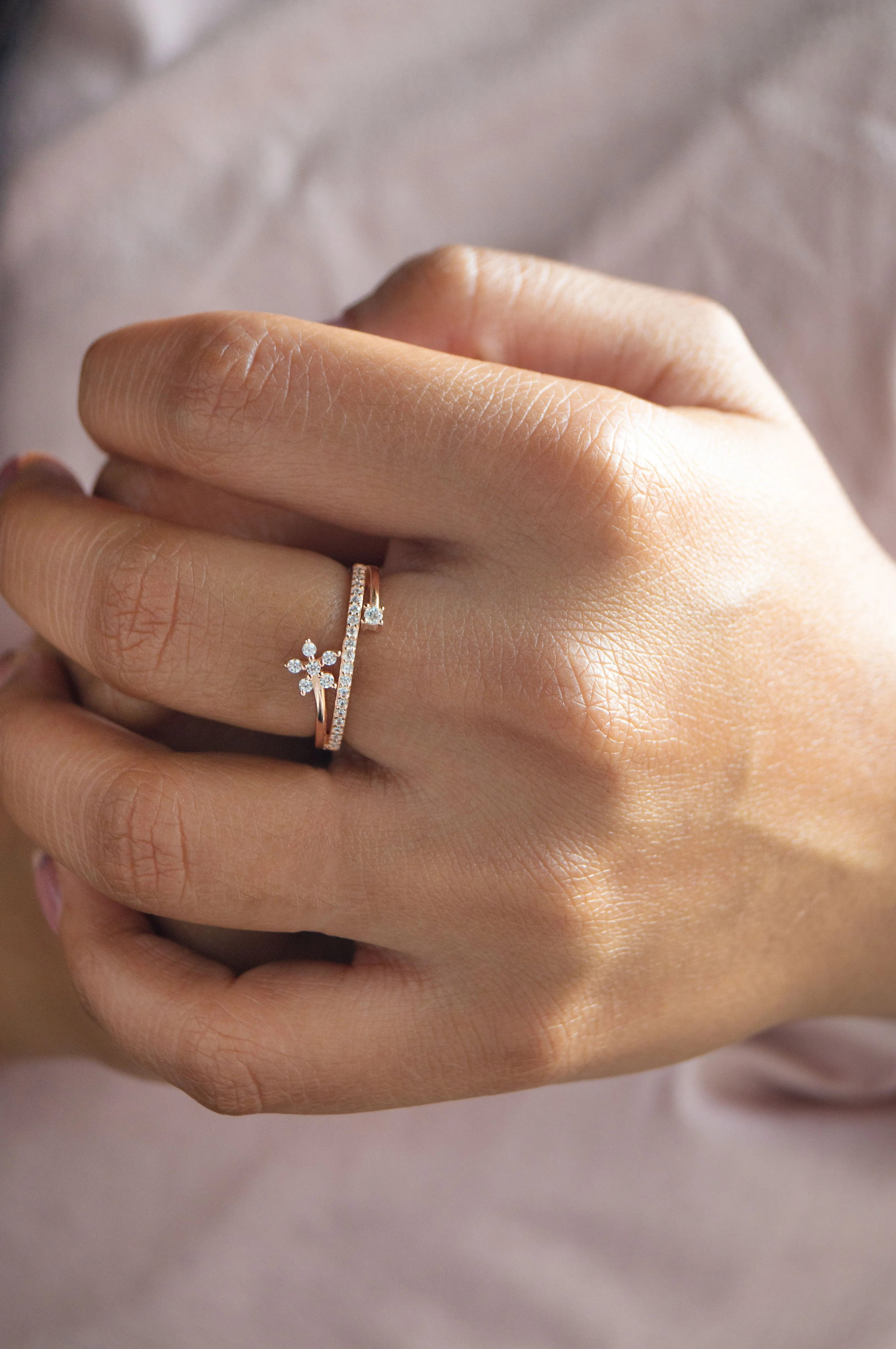 Floral Bloom Rose Gold Plated Sterling Silver Ring