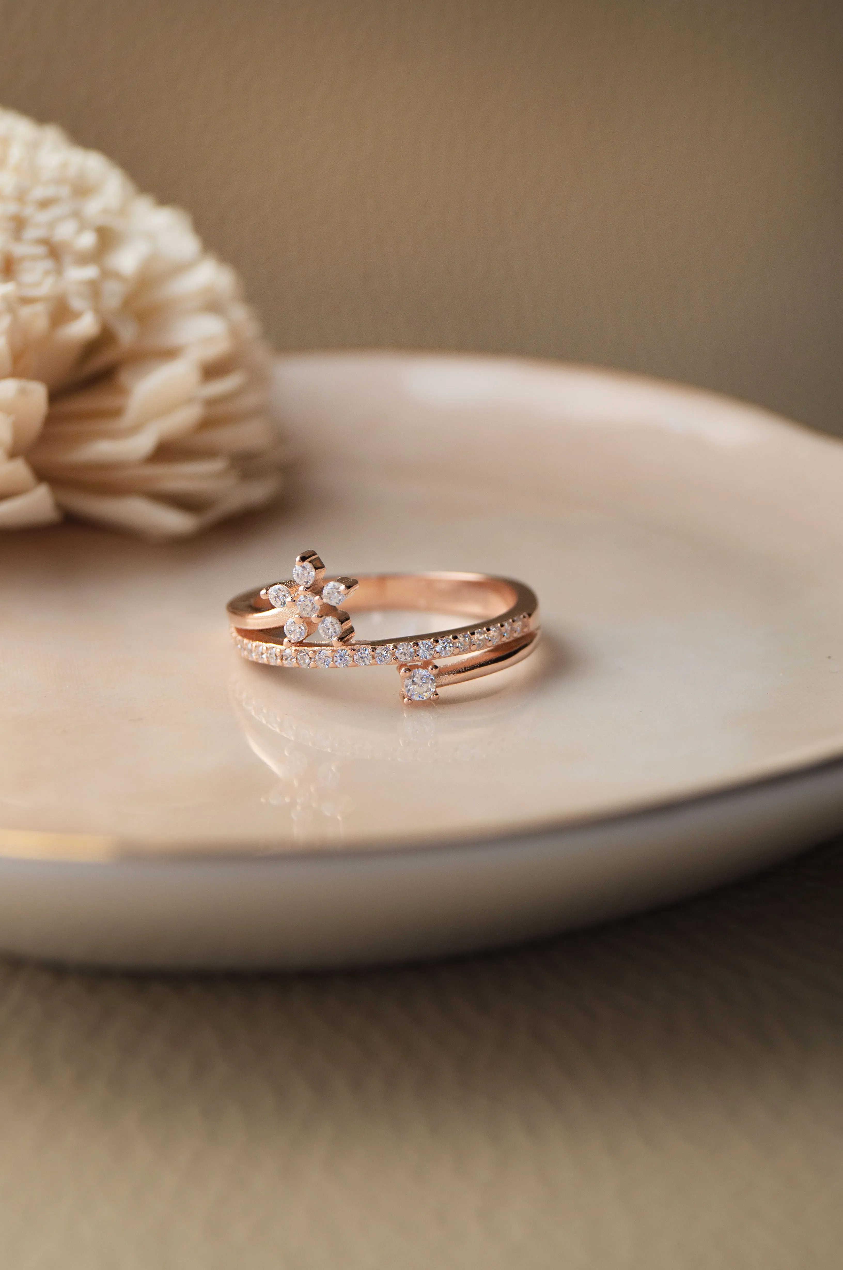 Floral Bloom Rose Gold Plated Sterling Silver Ring