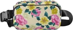 Floral Blossom Foliage Yellow Fanny Packs for Women Girl Crossbody Bags Everywhere Belt Bag with Adjustable Strap Fashion Waist Pack for Travel Running Daily