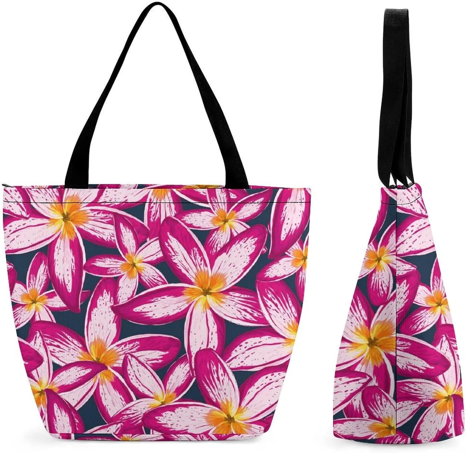 Floral Frangipani Flowers Hobo Handbags With Zipper Women's Tote Handbags