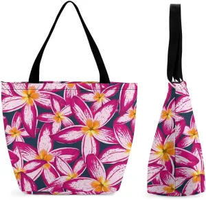 Floral Frangipani Flowers Hobo Handbags With Zipper Women's Tote Handbags