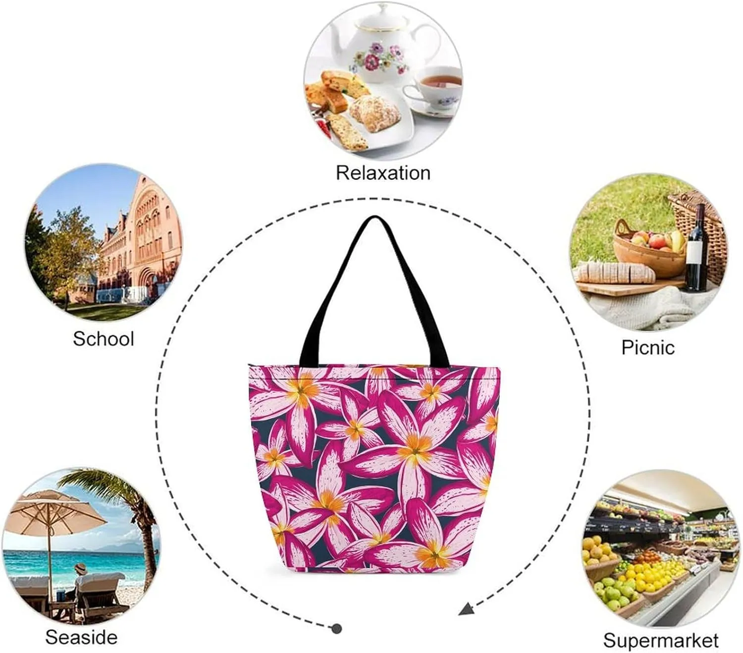 Floral Frangipani Flowers Hobo Handbags With Zipper Women's Tote Handbags