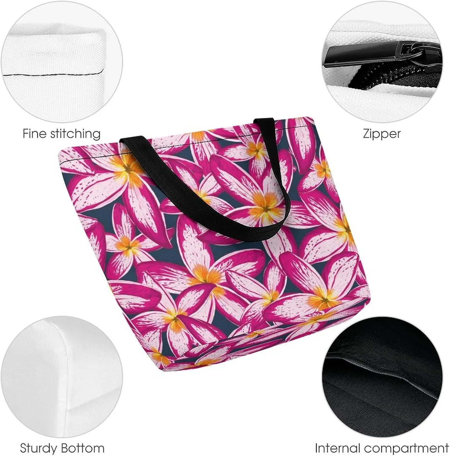 Floral Frangipani Flowers Hobo Handbags With Zipper Women's Tote Handbags