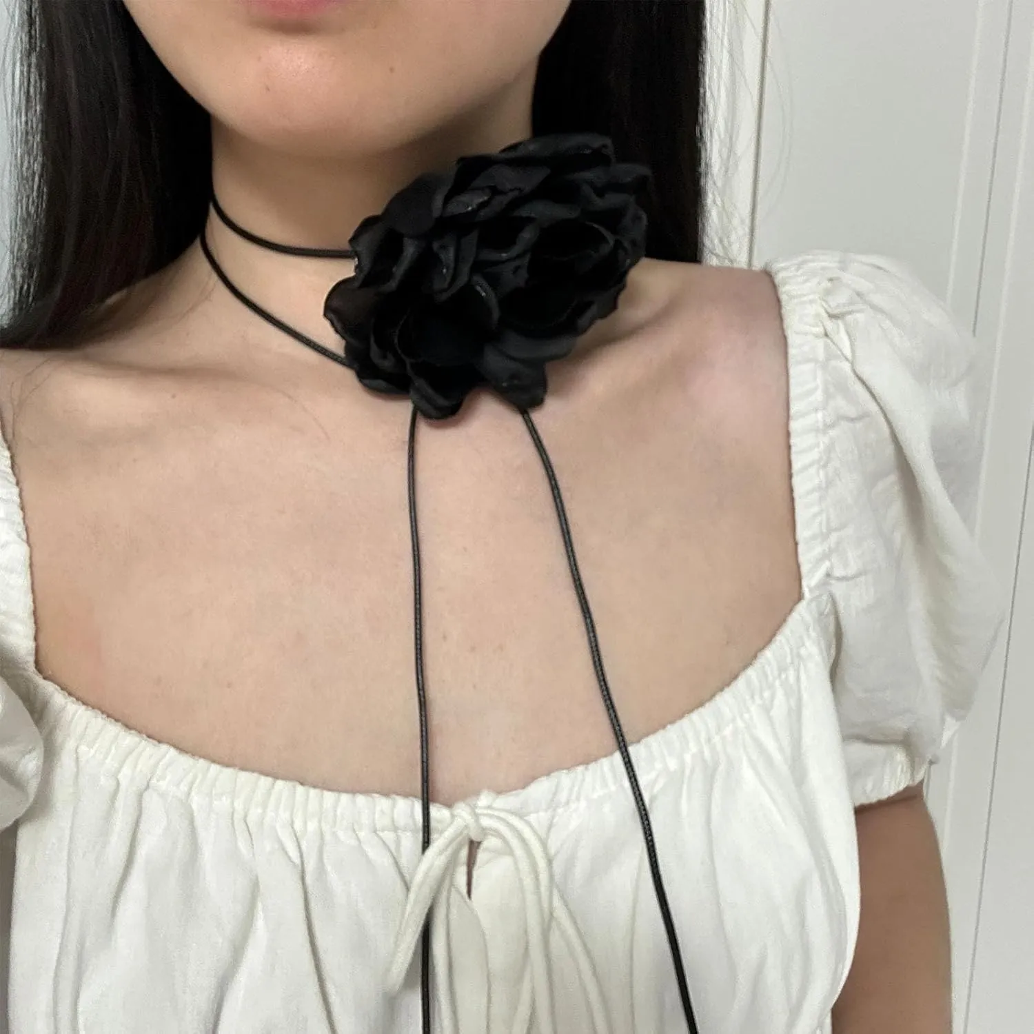 Flower Choker Necklace Adjustable Big Rose Floral Bow Choker Necklace for Women Party Wedding Bride Jewelry Accessories