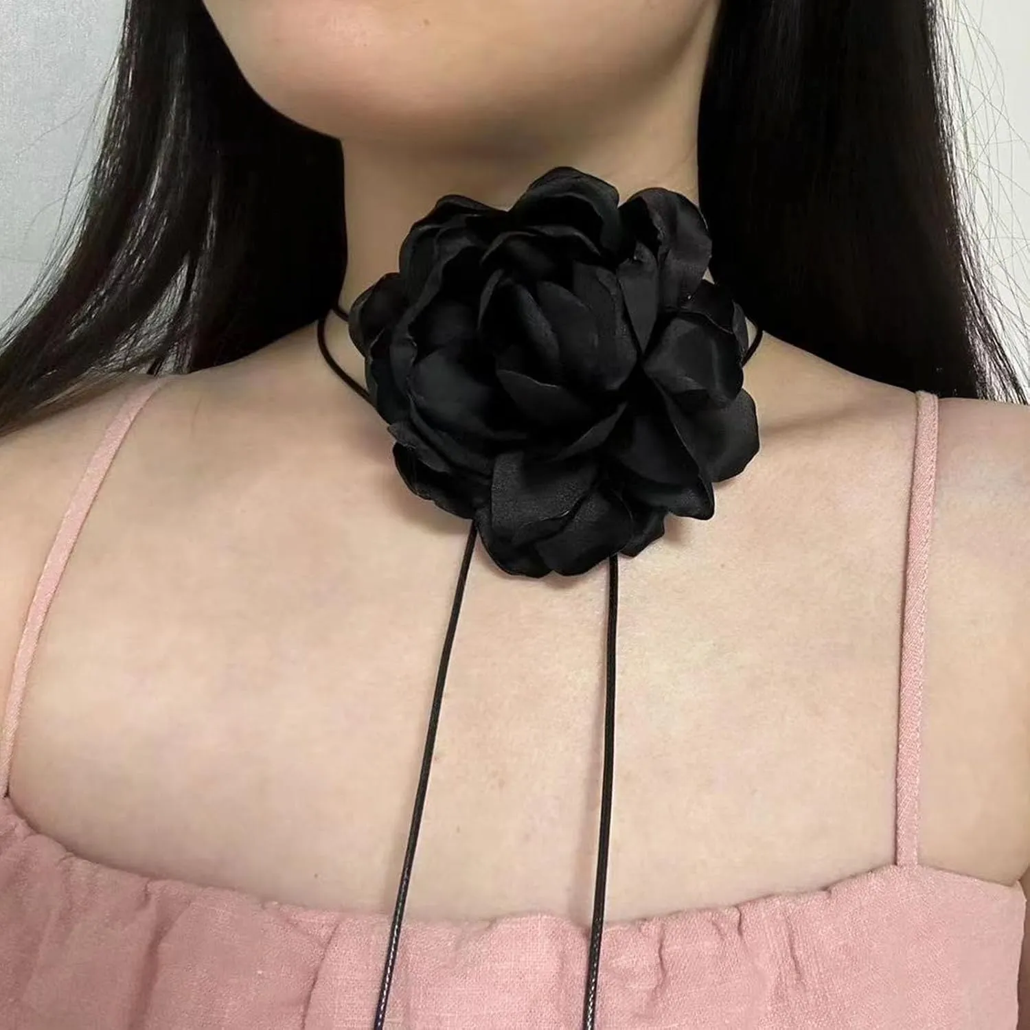 Flower Choker Necklace Adjustable Big Rose Floral Bow Choker Necklace for Women Party Wedding Bride Jewelry Accessories
