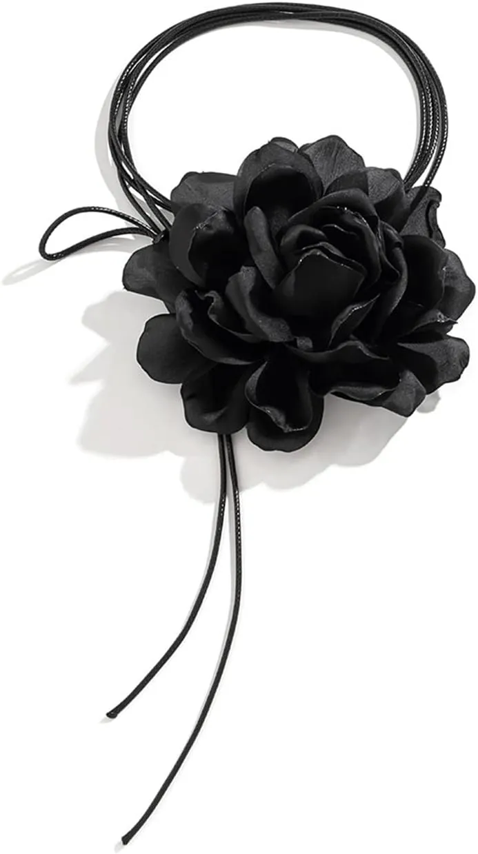 Flower Choker Necklace Adjustable Big Rose Floral Bow Choker Necklace for Women Party Wedding Bride Jewelry Accessories