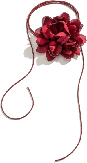 Flower Choker Necklace Adjustable Big Rose Floral Bow Choker Necklace for Women Party Wedding Bride Jewelry Accessories