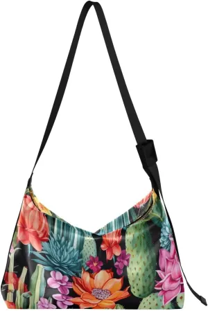Flowers Colorful Cactus Succulents Tote Bag for Women Large Hobo Bags Crossbody Bag Casual Tote with Adjustable Strap for Travel