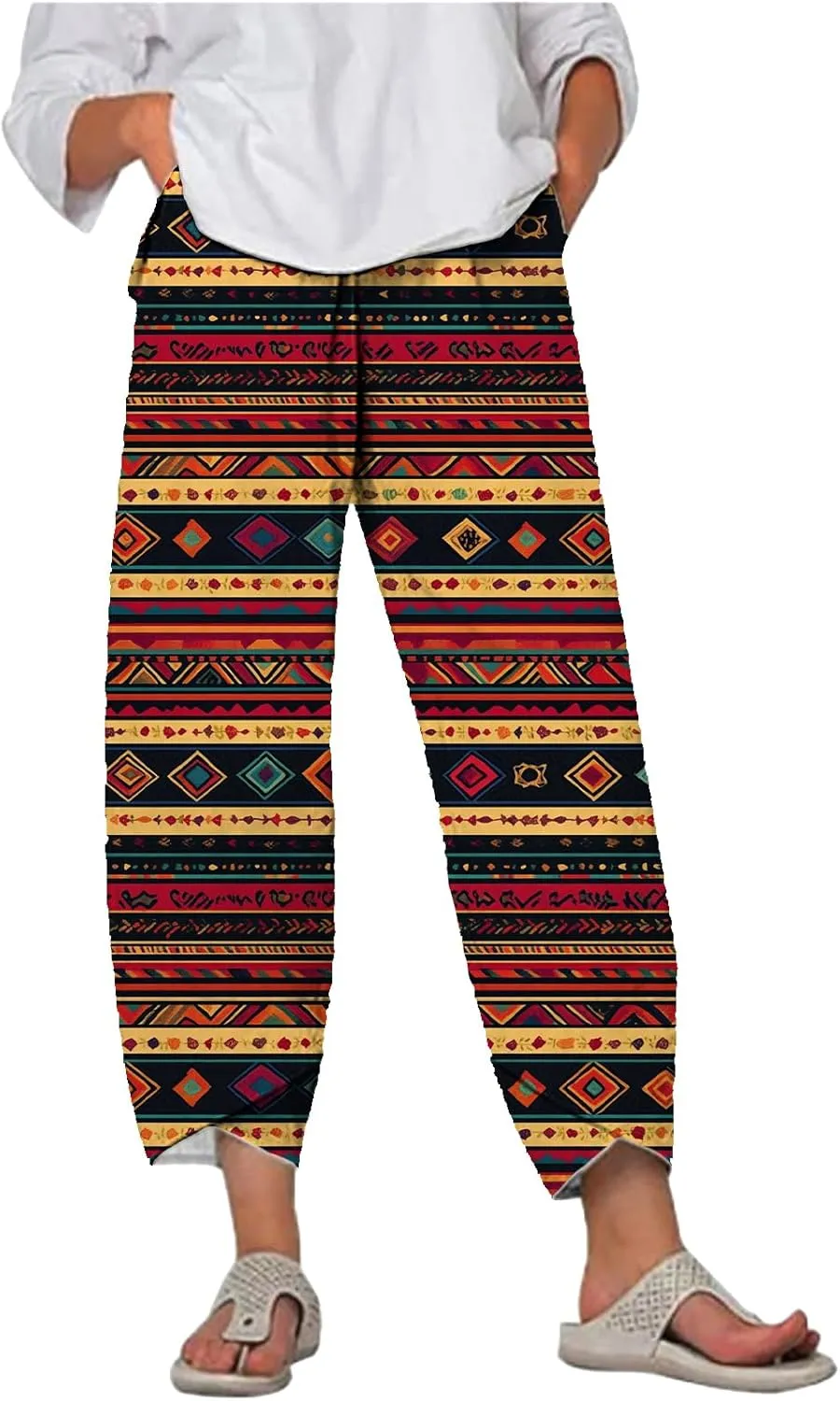 Flowy Capri Pants for Women Casual Summer Wide Leg Cropped Baggy Trousers with Pockets Palazzo Lounge Pants