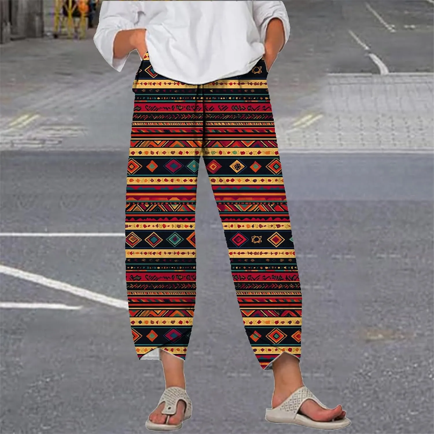 Flowy Capri Pants for Women Casual Summer Wide Leg Cropped Baggy Trousers with Pockets Palazzo Lounge Pants
