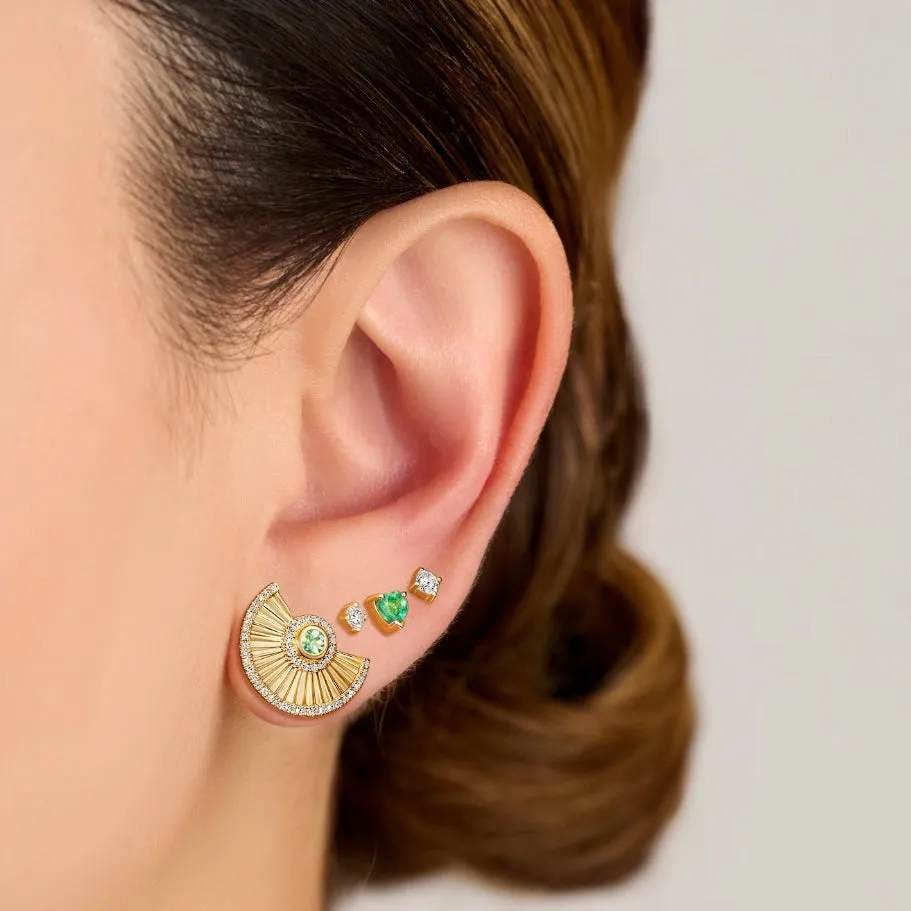 Fluted Emerald Half Round Statement Earrings