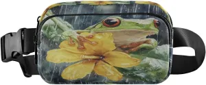 Frog Yellow Flower Gray Fanny Packs for Women Girls Crossbody Bags Everywhere Belt Bag with Adjustable Strap Fashion Waist Pack for Running Travel Daily