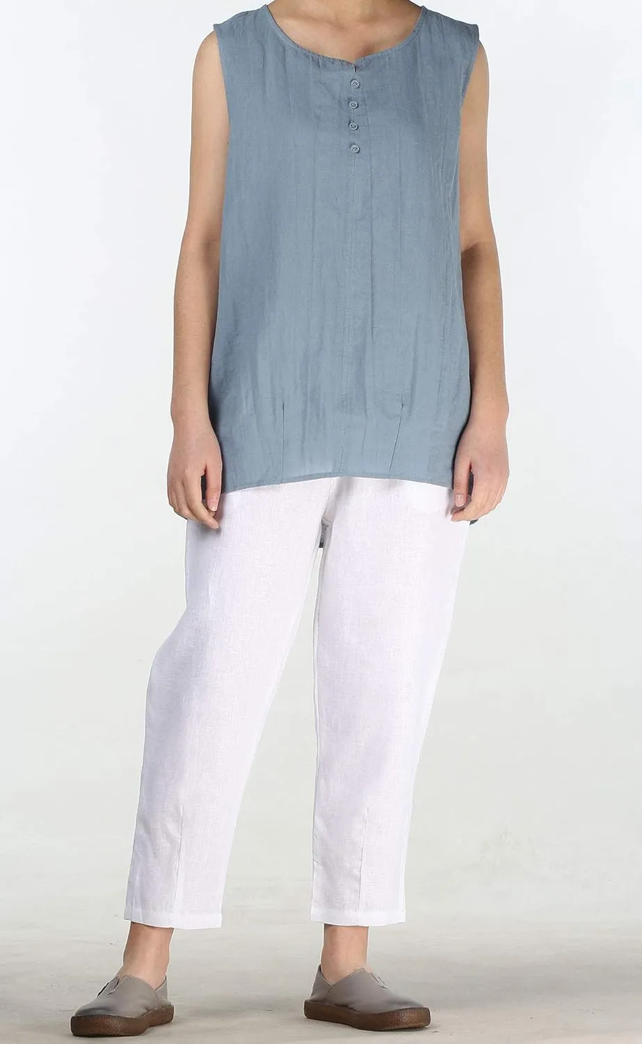 FTCayanz Women's Linen Harm Pants Summer Casual Cropped Pant Work Ankle Trousers with Pockets