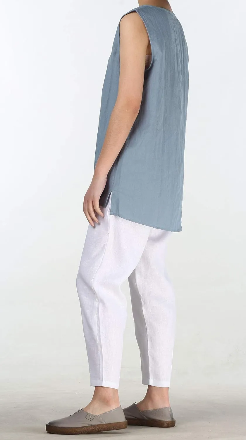 FTCayanz Women's Linen Harm Pants Summer Casual Cropped Pant Work Ankle Trousers with Pockets