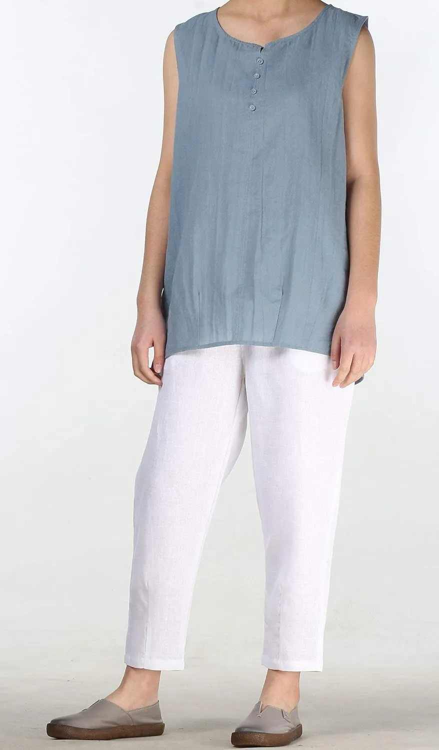 FTCayanz Women's Linen Harm Pants Summer Casual Cropped Pant Work Ankle Trousers with Pockets