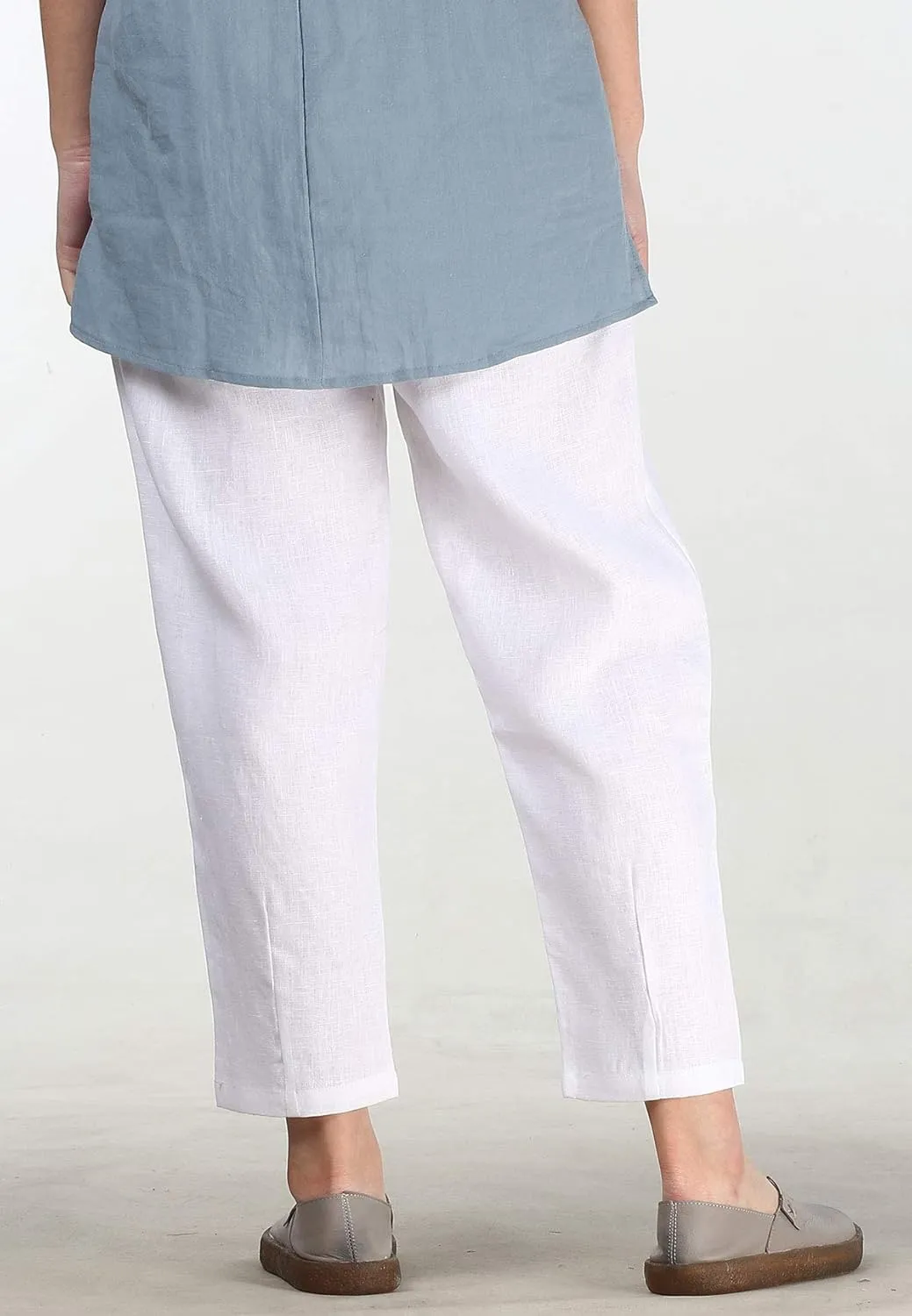 FTCayanz Women's Linen Harm Pants Summer Casual Cropped Pant Work Ankle Trousers with Pockets
