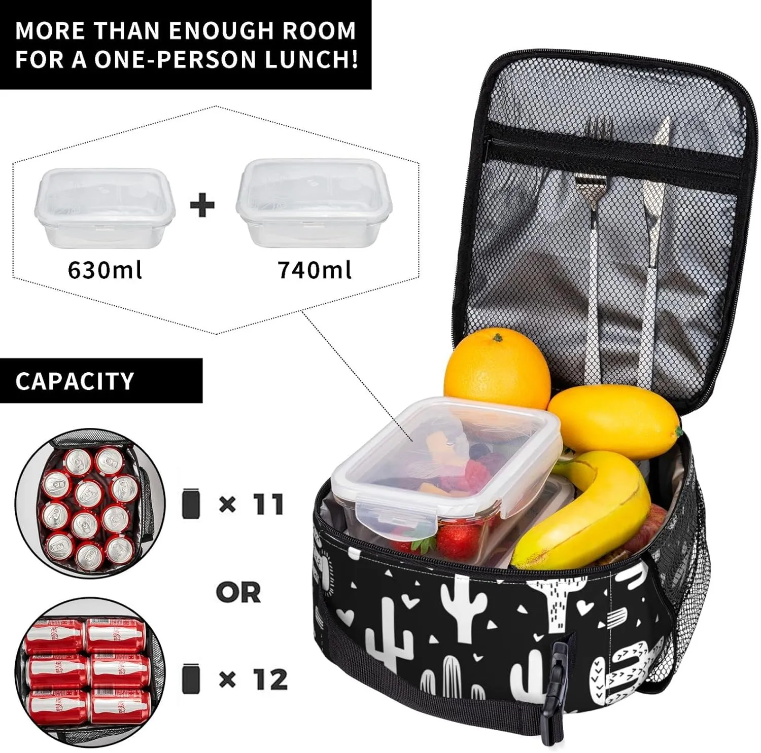 Fun Western Cactus Lunch Box Reusable Insulated Totes Lunch Bag Thermal Cooler For Boy Girls School Men Women Beach Picnic Travel