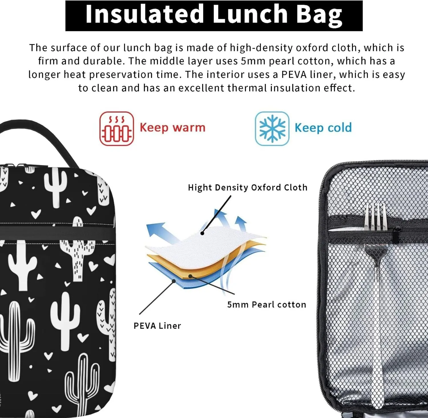 Fun Western Cactus Lunch Box Reusable Insulated Totes Lunch Bag Thermal Cooler For Boy Girls School Men Women Beach Picnic Travel