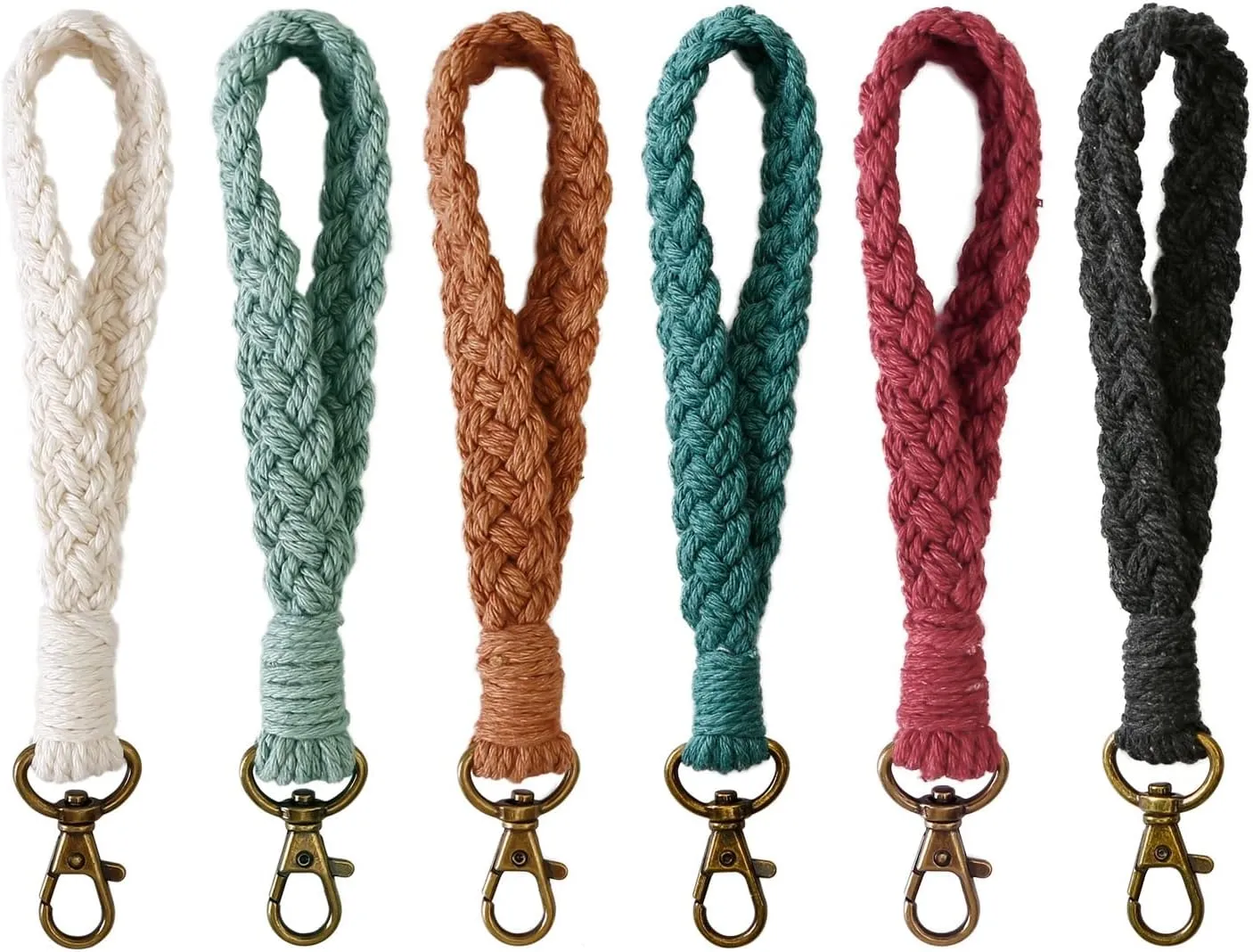 Fuqimanman2020 Handmade Boho Macrame Keychain Soft Pom Pom Wristlet Keychain Bracelet Keyring Holder Wrist Lanyard For Women