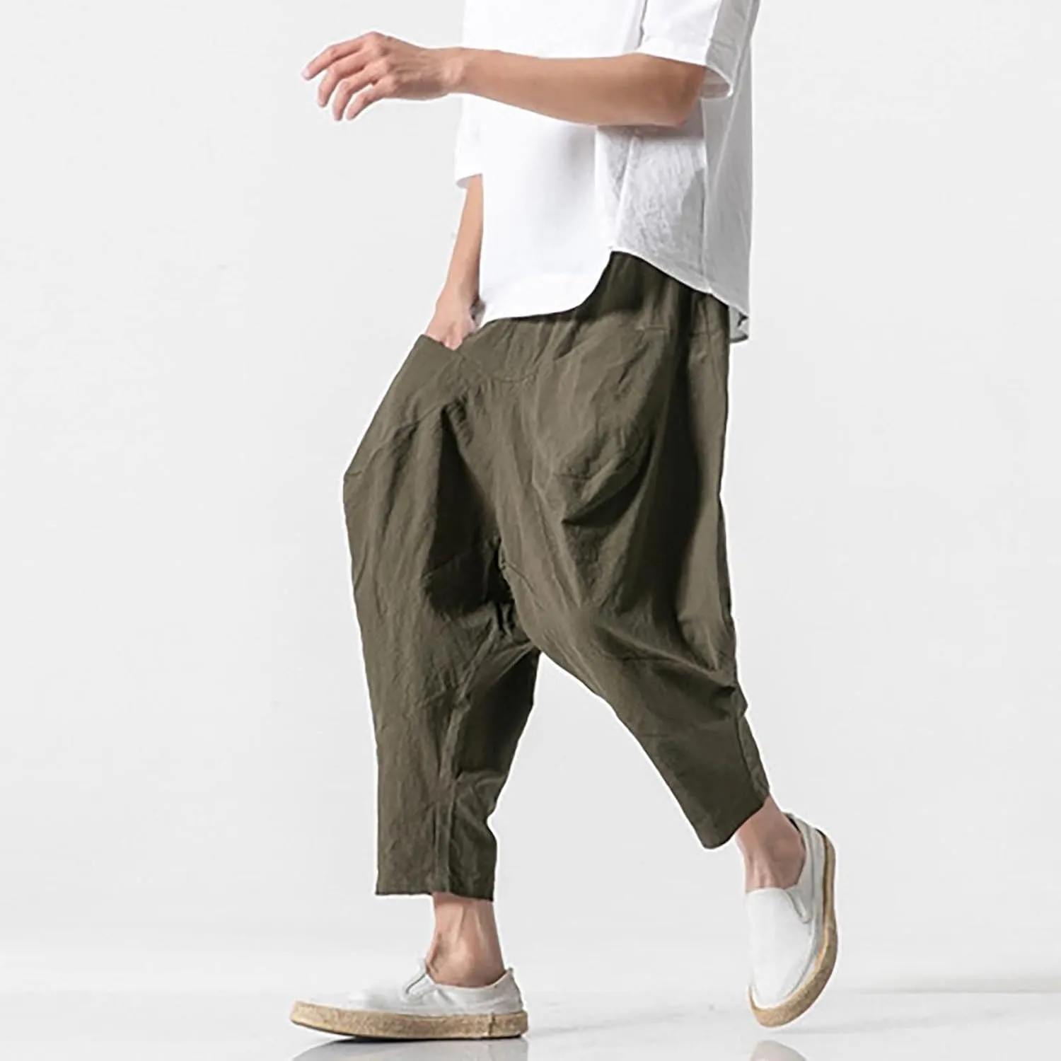 FZVYD Trousers for Men Mens Casual Elastic Drawstring Cargo Pants Lightweight Relaxed Fit Cotton Workout Sweatpants 2023