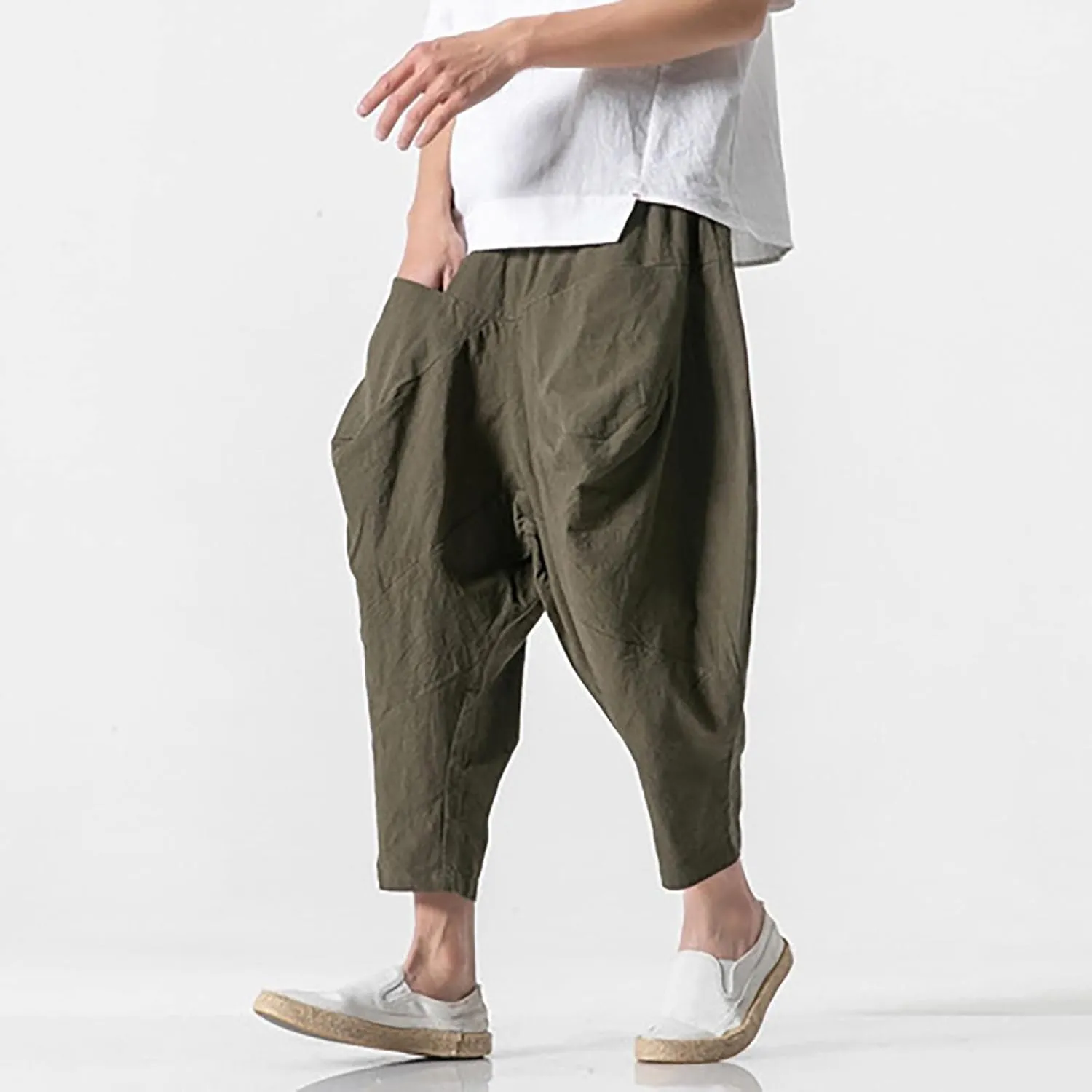 FZVYD Trousers for Men Mens Casual Elastic Drawstring Cargo Pants Lightweight Relaxed Fit Cotton Workout Sweatpants 2023