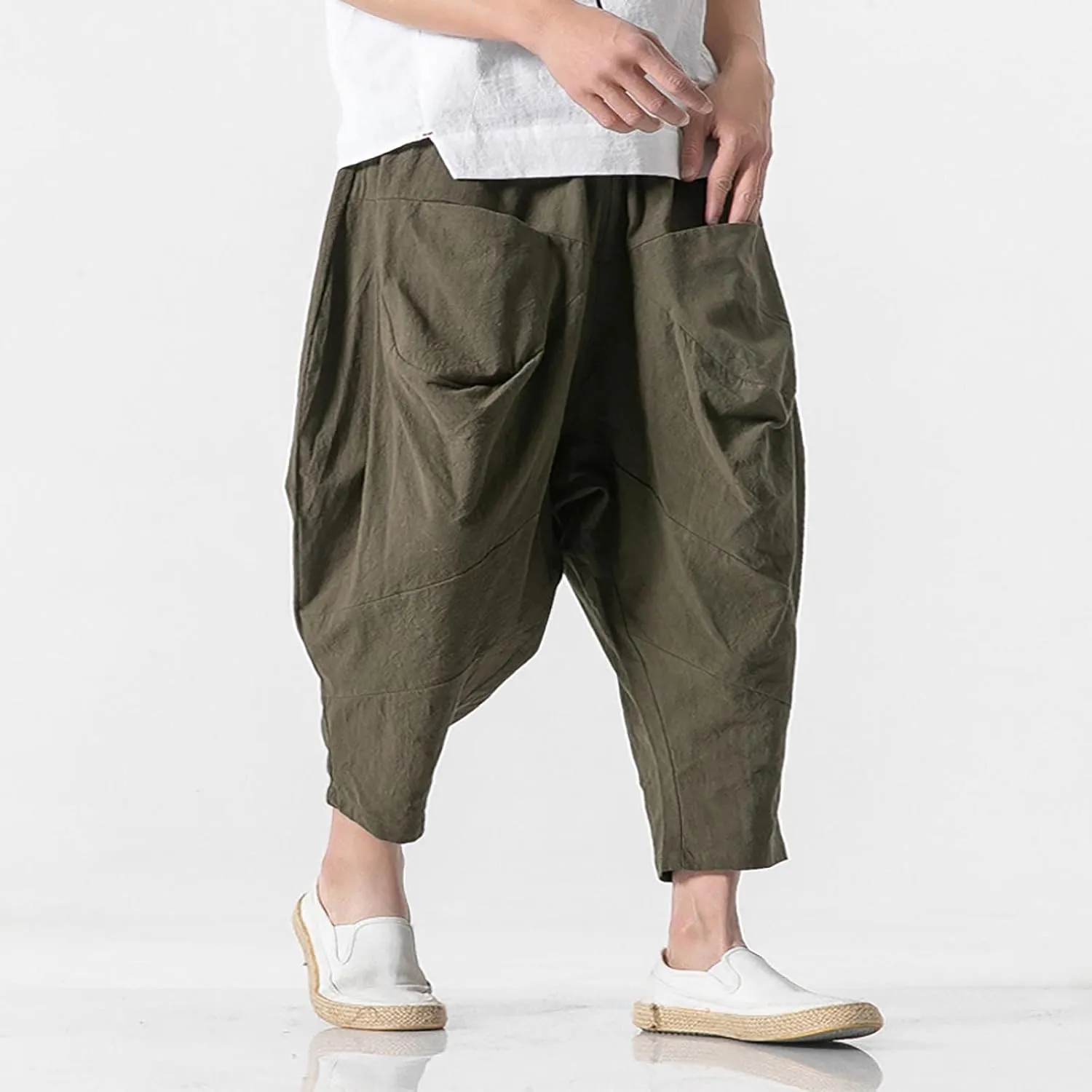 FZVYD Trousers for Men Mens Casual Elastic Drawstring Cargo Pants Lightweight Relaxed Fit Cotton Workout Sweatpants 2023