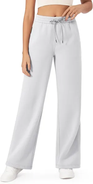 G4Free Fleece Lined Pants Women Drawstring Waist Wide Leg Pants Winter Warm Lounge Sweatpants with Pockets 29''/31''/33''