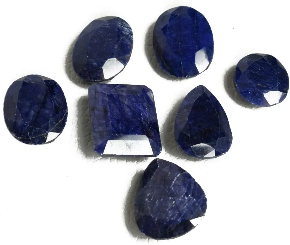 GEMHUB Natural Blue Sapphire Loose Gemstone for Jewellery Making 100.00 Carats Gemstone Necklace for Women-7Pcs Lot