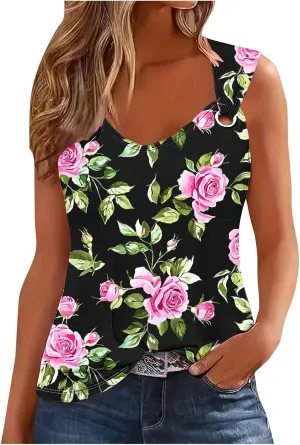 Generic Tank Tops for Women 2024 Dressy Casual Sleeveless T Shirts Loose Comfy Camisole Trendy Cute Blouses Ladies Summer Top
