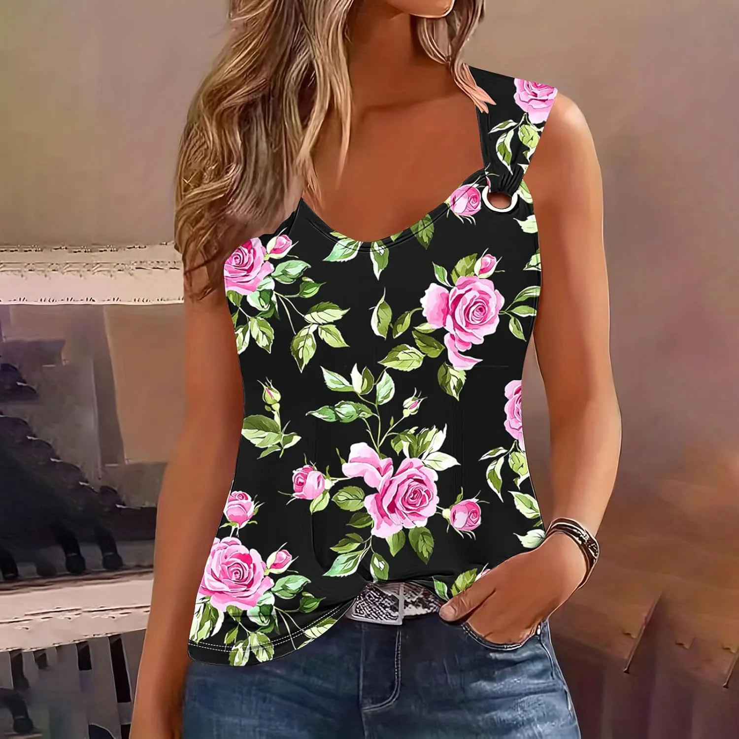 Generic Tank Tops for Women 2024 Dressy Casual Sleeveless T Shirts Loose Comfy Camisole Trendy Cute Blouses Ladies Summer Top