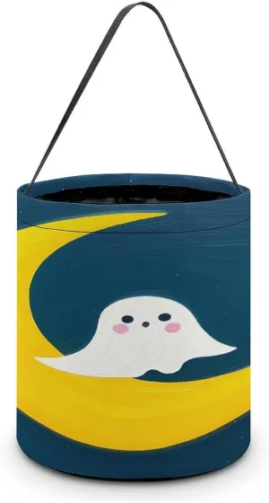 Ghost Sits on The Moon Halloween Tote Candy Bag Candy Basket Candy Bucket Gift Bag for Halloween Party