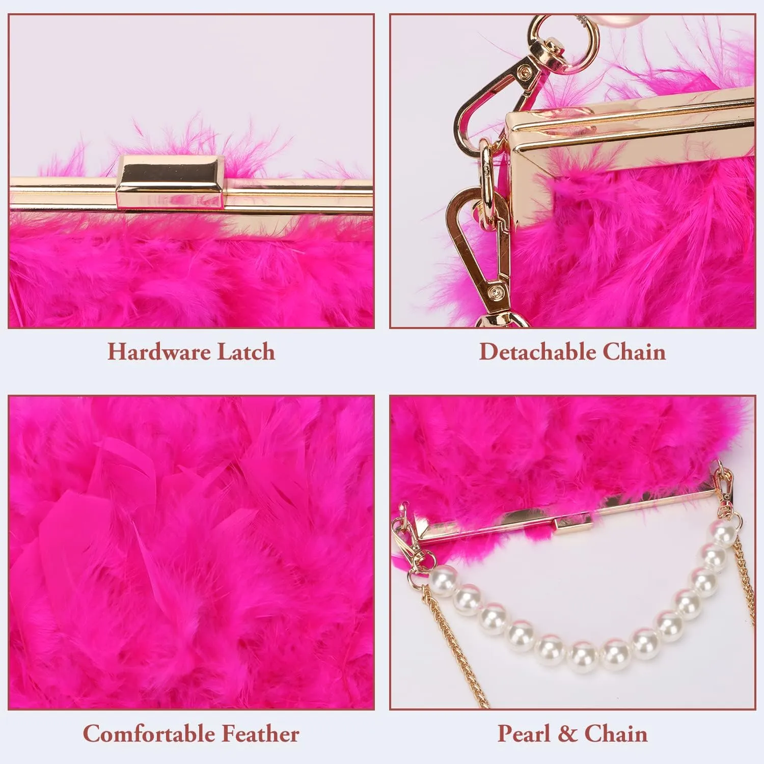 GOKTOW Feather Clutches Purses for Women BagPearl Fluffy Evening Handbags for Wedding Anniversary Party