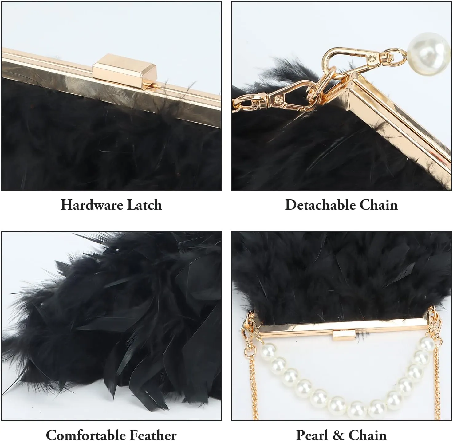 GOKTOW Feather Clutches Purses for Women BagPearl Fluffy Evening Handbags for Wedding Anniversary Party