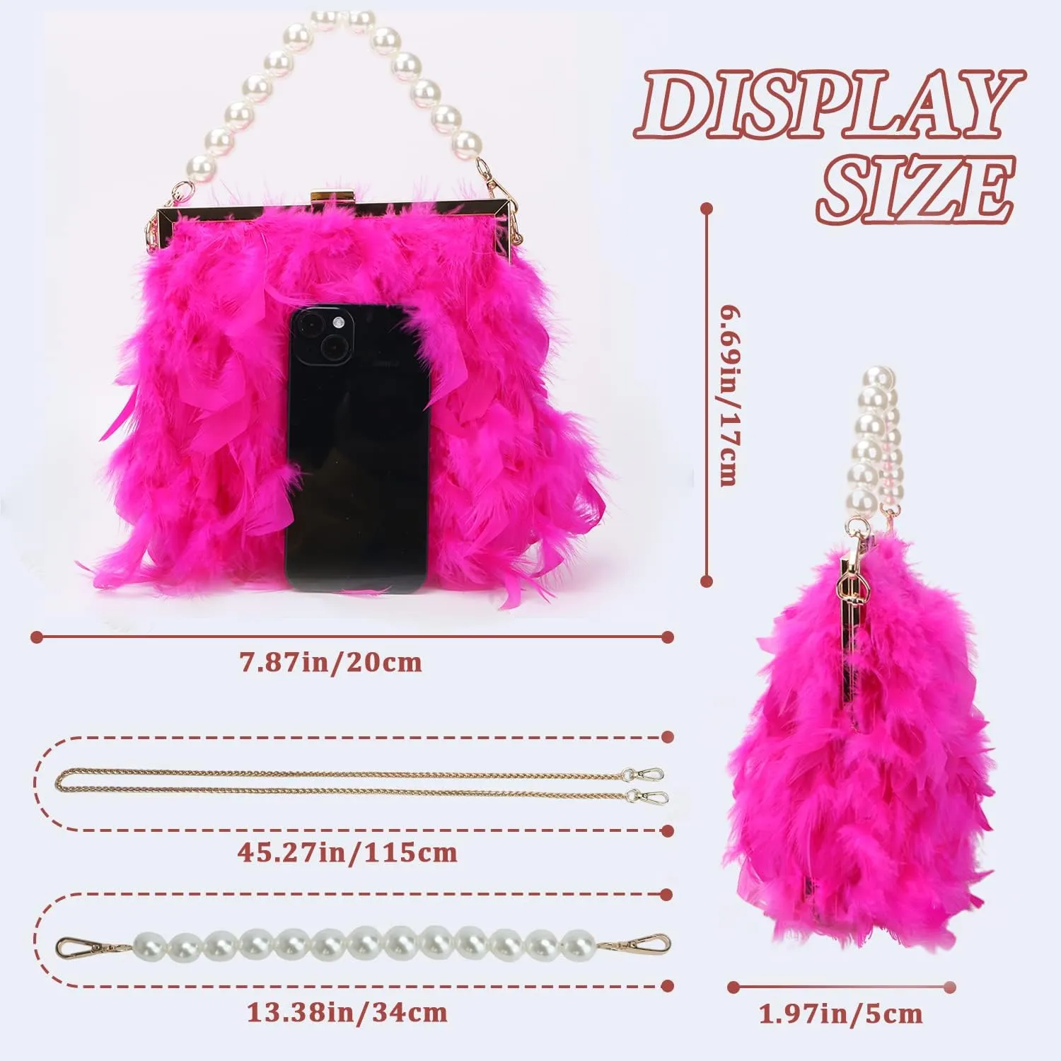 GOKTOW Feather Clutches Purses for Women BagPearl Fluffy Evening Handbags for Wedding Anniversary Party