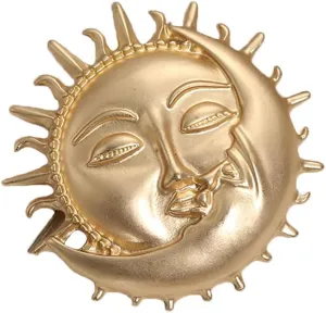 Gold Moon Sun Brooch Pin Vintage Moon Sun Face Lapel Pin Dainty Half Moon with Flaming Sun Safty Pin Fairy Planet Badges for Hat Bag Pants