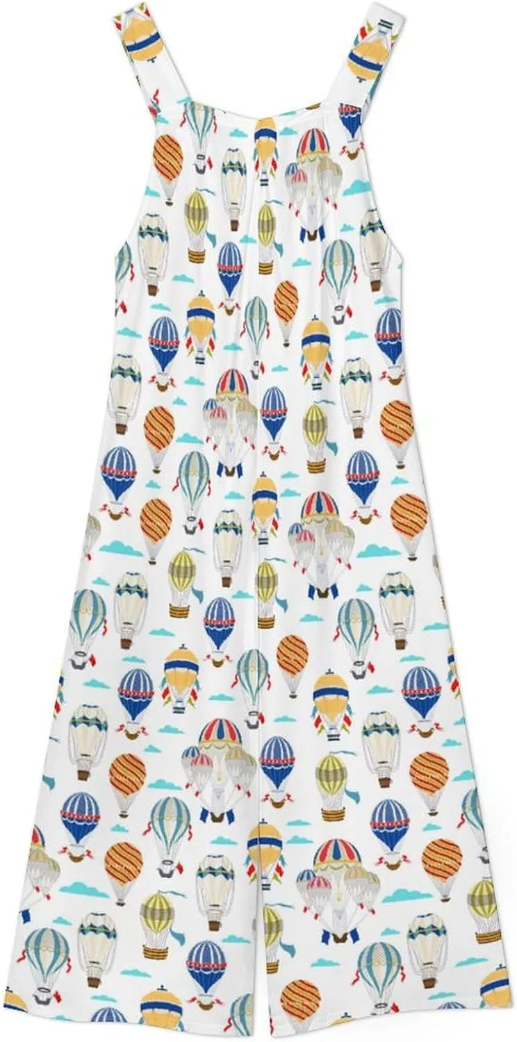 Golden Food Cheese Print Jumpsuits Womens One-Piece Sleeveless Wide Leg Long Casual Pants Summer Rompers With Pockets