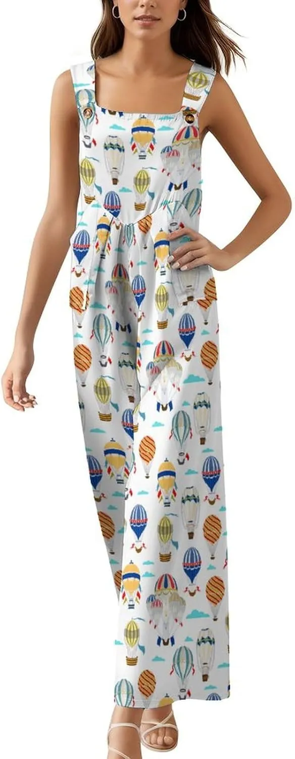 Golden Food Cheese Print Jumpsuits Womens One-Piece Sleeveless Wide Leg Long Casual Pants Summer Rompers With Pockets