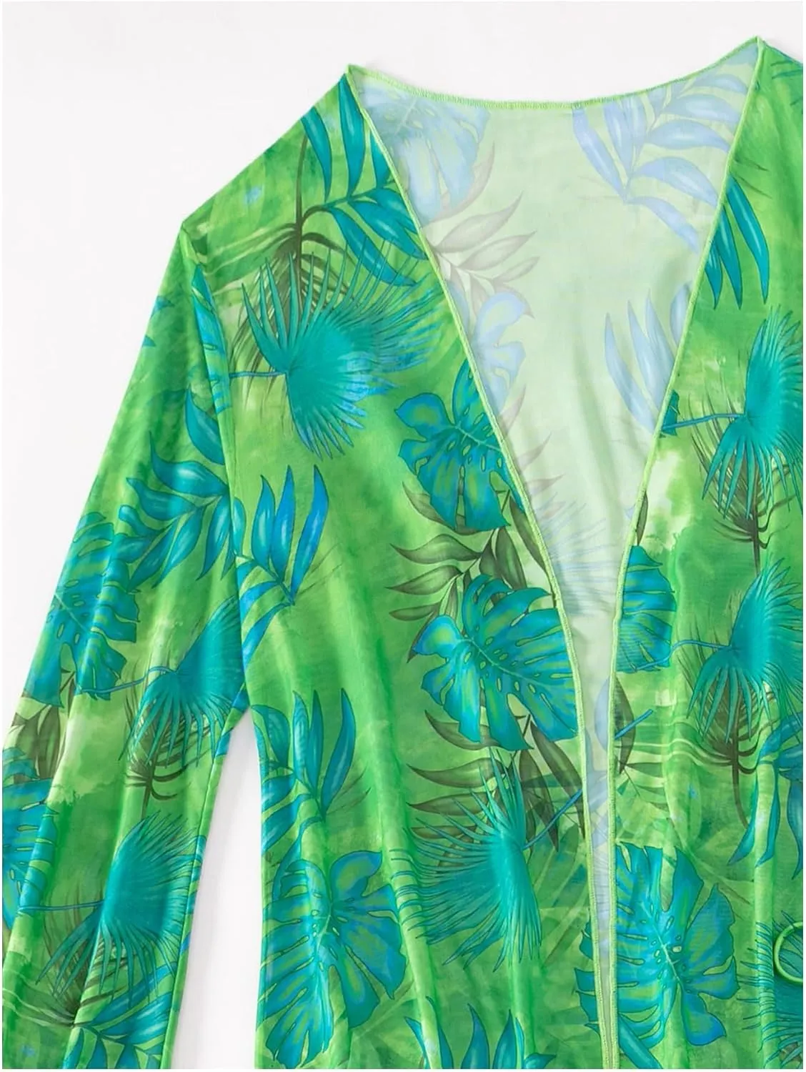 GORGLITTER Women's Three Piece Swimsuit Tropical Halter Bikini Set with Open Front Kimono