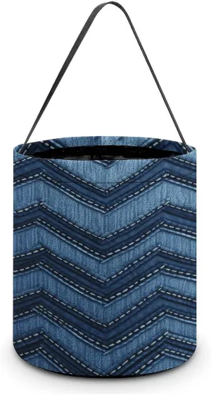 Gradient Blue Denim Halloween Tote Candy Bag Candy Basket Candy Bucket Gift Bag for Halloween Party