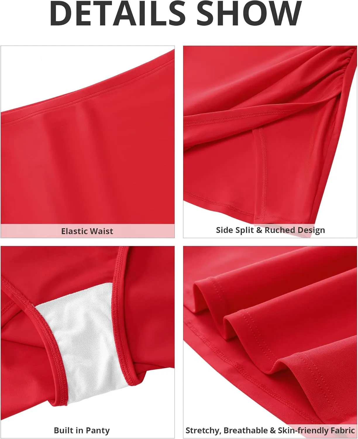GRAPENT Swim Skirt Bottoms for Women High Waisted Bikini Bottom Ruched Side Split Bathing Suit Tummy Control Beach Skort