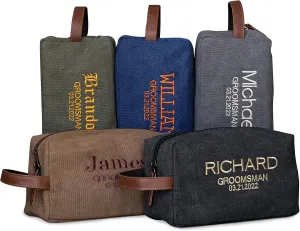 Groomsmen Gifts Set of 5, Embroidered - Personalized Toiletry Bags w/ Names & Titles, 5 Colors Custom Dopp Kit for Men, Travel Toiletry Bag for Men, 8 Thread Colors, Groomsmen Proposal Gifts