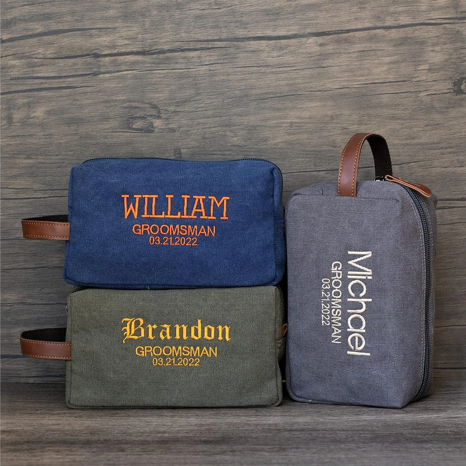 Groomsmen Gifts Set of 5, Embroidered - Personalized Toiletry Bags w/ Names & Titles, 5 Colors Custom Dopp Kit for Men, Travel Toiletry Bag for Men, 8 Thread Colors, Groomsmen Proposal Gifts